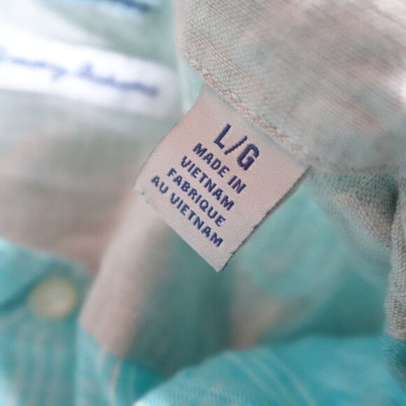 Tommy Bahama Shirt Large Blue Long Sleeve Plaid 100% Linen - Picture 4 of 7